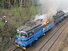Poár lokomotivy na elezniní trati u Pohledu nedaleko Havlíkova Brodu. Po...