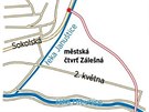 Mapa plánovaného obchvatu zlínské čtvrti Zálešná.