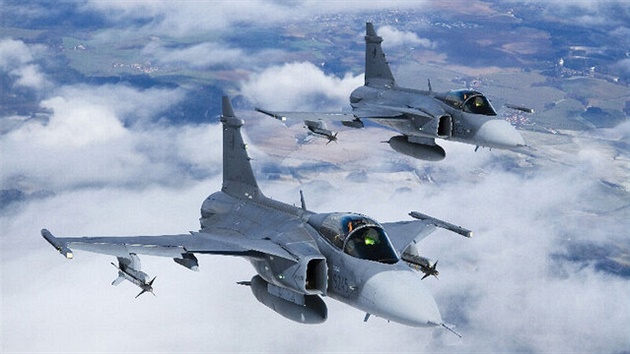 Bojový letoun Jas-39 Gripen.