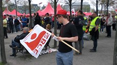 Protest nmeckých horník v Berlín proti návrhu vlády pokutovat elektrárny za...