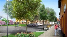 Vizualizace plánované podoby nám�stí v Hulín�.