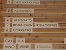 Nabídka kávových alternativ: Drip i aeropress. Naopak affogato je espresso s...