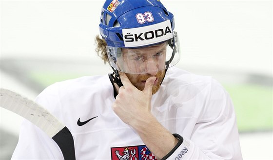 Jakub Voráek na tréninku eských hokejist.