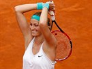 Petra Kvitová se raduje z triumfu na turnaji v Madridu.