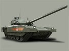 Hlavní lákadlo pehlídky, tank T-14 na tké platform Armata, znamená...