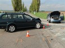 Dopravn nehoda dvou aut a tylenn rodiny na kolech u Pedmic nad Labem...