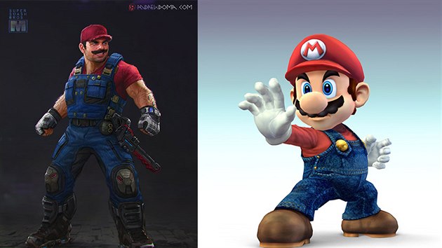 Realistick zpracovn Maria pro mltiku Super Smash Bros (vlevo).