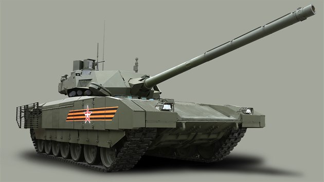 Hlavní lákadlo přehlídky, tank T-14 na těžké platformě Armata, znamená radikální odklon od klasické ruské konstrukční školy. Tříčlenná osádka nápadně velkého obrněnce se celá nachází v korbě a věž s kanonem ráže 125 mm je ovládána dálkově.
