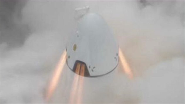 Záběr z raketové zkoušky záchranného systému lodi Dragon 2 společnosti SpaceX v úterý 5. května 2015