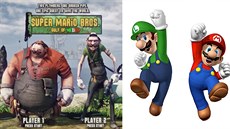 Mario a Luigi ze hry Super Mario Bros v naturalistickém zpracování (vlevo)...