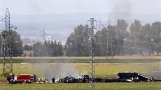 Zbytky Airbusu Airbus A400M, který se z�ítil poblí� Sevilly (9. kv�tna 2015).