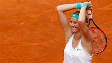 Petra Kvitová se raduje z triumfu na turnaji v Madridu.