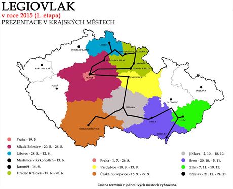 Trasa Legiovlaku v roce 2015