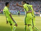 Barcelonská radost v podání Jordiho Alby (uprosted), Lionela Messiho (vpravo)...