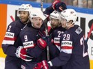 Radost amerických hokejist z trefy v zápase o bronz proti esku