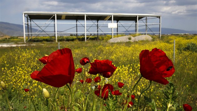 Poppies are seen near a deserted metal construction close to the town
of Larissa in Thessaly region, Greece April 22, 2015. As Athens faces
growing pressure to reach agreement with lenders to avoid financial
chaos, an angry Greek public feels the pain of cuts following a
six-year recession, with unemployment more than double the euro zone
average. A 2,500 km trip from Athens to northeastern Greece and back
via the Peloponnese region in the south shows the remnants of a
once-flourishing Greek industry, which has suffered a 30 percent drop
in production from its peak. Abandoned factories, previously making
goods from timber to textiles and cooking oil, are often looted,
adding to the scenes of desolation.