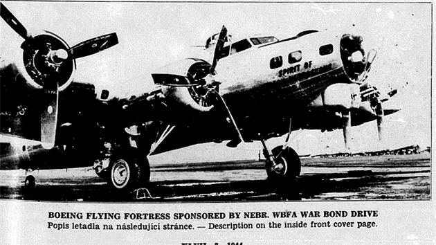 Obálka Bratrského věstníku (Fraternal Herald), na které je vyobrazen létající pevnost Boeing B-17 Flying Fortress, na který se krajané složili.