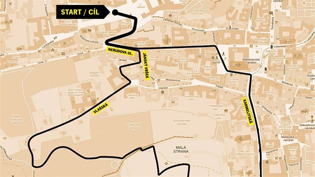 Trasa 6. ronku charitativnho Bhu pro gorily v sobotu 20. ervna 2015: startovat se bude ve 14:00 na Hradanskm nmst, okruh bude dlouh zhruba 4 km.