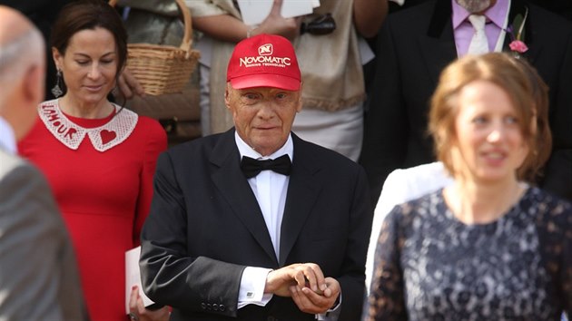 Niki Lauda na svatb Geri Halliwellov a Christiana Hornera (Woburn, 15. kvtna 2015)
