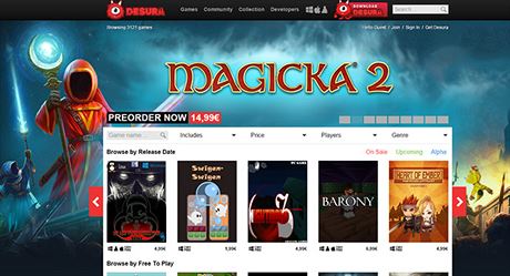 Webová stránka herního obchodu Desura