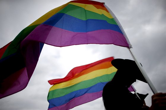 Symbolem LGBT komunity je duhová vlajka.