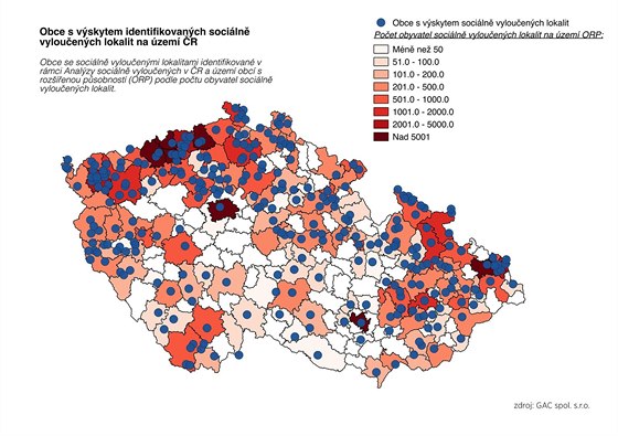 Obce s výskytem identifikovaných sociálně vyloučených lokalit na území ČR