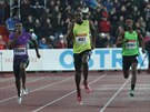 Usain Bolt utíká soupem v závod na 200 metr na mítinku Zlatá tretra.