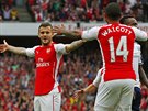 Theo Walcott, útoník Arsenalu, oslavuje svj gól v utkání proti West Bromwich...