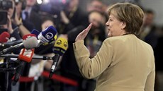 Nmecká kancléka Angela Merkelová na summitu v Rize (22. kvten 2015)