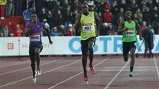 Usain Bolt utíká soupem v závod na 200 metr na mítinku Zlatá tretra.