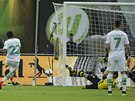 Luiz Gustavo (vlevo) z Wolfsburgu stílí gól proti Dortmundu.