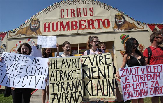 Lidé v Brn ve tvrtek demonstrovali ped cirkusem Humberto.