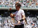 Britský tenista Novak Djokovi zatíná pst v dohrávce semifinále Roland Garros.