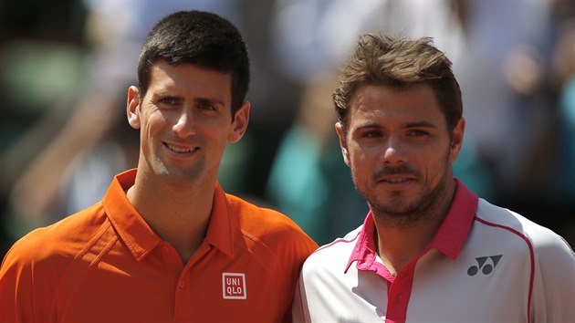 Finalist tenisovho Roland Garros - Srb Novak Djokovi a Stan Wawrinka ze vcarska.