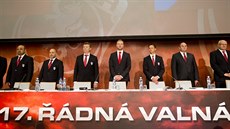 Členové výkonného výboru fotbalové asociace na 17. valné hromadě. Zleva Tancoš,...