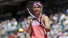 Lucie Šafářová se chystá na podání ve finále Roland Garros.