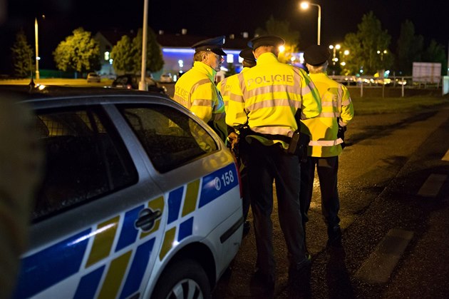 Policisté kontrolují auta na �esko-rakouském p�echodu v Dolním Dvo�i�ti.