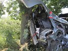 Snímek z nehody Audi A4 a fabie mezi Zábehem a Postelmovem na umpersku. Na...