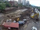 Následky niivých záplav v gruzínském Tbilisi pohledem dronu. (14. ervna 2014)