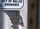 Stopy po stelb u vchodu policejního oddlení v Dallasu. (14.6.2015)