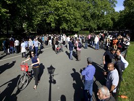 A general view shows the area in Hyde Park where speakers address the crowd at...
