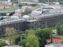 Pohled na budovu Pírodovdecké fakulty v Olomouci z ve Dómu svatého Václava....