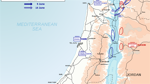Mapa operací Šestidenní války.