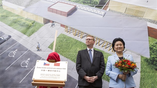 Čínská vicepremiérka Liu Yandong a Pavel Bělobrádek v Hradci Králové (17.6.2015).