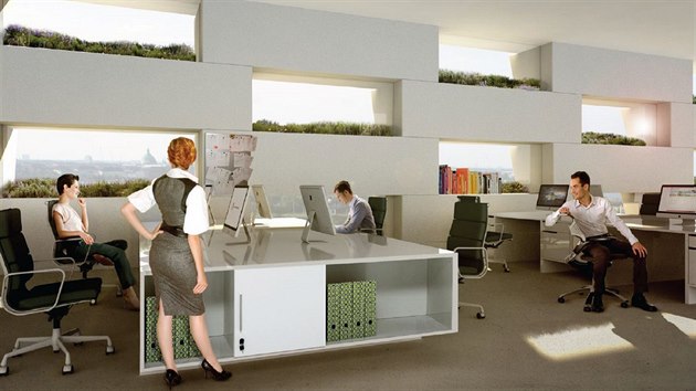 Vizualizace: Architekti pamatovali na zele i v kancelch.