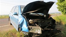 Snímek z nehody Audi A4 a fabie mezi Zábřehem a Postřelmovem na Šumpersku. Na...