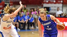 Slovenská matadorka Zuzana �irková (vpravo) úto�í na �védský ko� p�es Elisabeth...