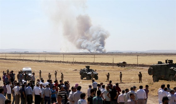 Kou ze severosyrského Kobani je vidt z Turecka (25. ervna 2015).