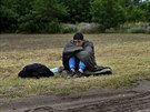 Ilegální migrant na srbsko-maarské hranici (22. ervna 2015)