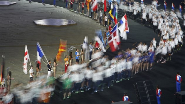 Nstup sportovc na slavnostnm zakonen Evropskch her v Baku.